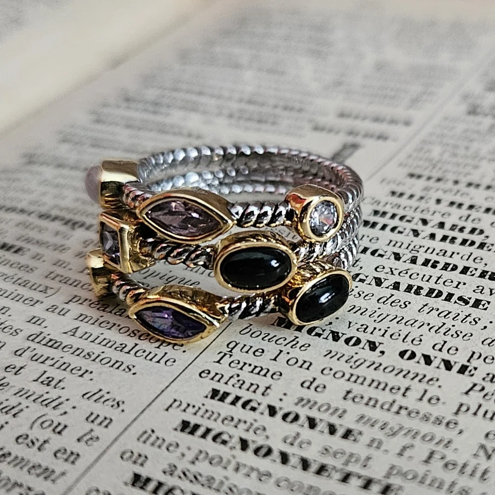 Elegant Multi-Stone Gold and Silver Ring Set - Picture 3 of 5